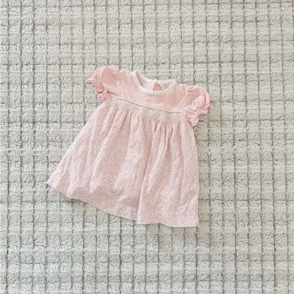 Chaps Light Pink Baby Dress with Floral Pattern